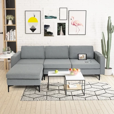 Costway Modular L-shaped 3 Seat Sectional Sofa W/ Reversible Chaise & 2 USB Ports 1 Costway Modular L-shaped 3 Seat Sectional Sofa W/ Reversible Chaise & 2 USB Ports
