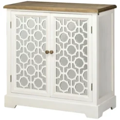 HOMCOM Farmhouse Storage Cabinet, Sideboard Buffet Cabinet With Double Glass Doors And Solid Wood Countertop For Kitchen, Living Room -Baxton Studio Shop GUEST 444e0ddb cd9f 4464 ac51 fe8ddcbdbef2