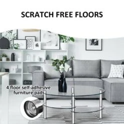 Costway Tempered Glass Oval Side Coffee Table Shelf Chrome Base Living Room Clear -Baxton Studio Shop GUEST 446dc6c3 e603 4850 b16e d4c8f30ffc46