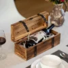 Vintiquewise Vintage Wooden Wine Gift Box – Rustic Single Bottle Holder With Locking Latch, Decorative Brass Accents, And Faux Leather Straps