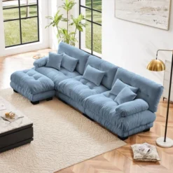 Oversized L Shaped Cloud Couch For Living Room Deep Seat Sofa Couch With Convertible Ottoman Chenille Light Coffee -Baxton Studio Shop GUEST 4562adcf 0ca9 4fa3 86cd 82872dbe4ad2