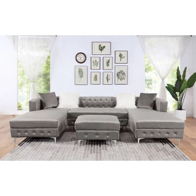 HOMES: Inside + Out Elmhurst U Shaped Deep Button Tufted Sectional With Ottoman Gray : Modular, Transitional Style Sofa 2 HOMES: Inside + Out Elmhurst U Shaped Deep Button Tufted Sectional With Ottoman Gray : Modular, Transitional Style Sofa - Image 2