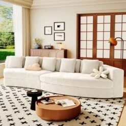 115.7" 4-Seater Chenille Modular Sofa Set, Curved Design Sofa Couch With 5 Pillows, No Assembly For Living Room & Bedroom - ModernLuxe