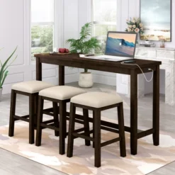 Rustic 4-Pieces Counter Height Dining Set With Fabric Padded Stools And Socket-ModernLuxe -Baxton Studio Shop GUEST 45ab8d19 f1c4 44d1 8130 55faa7ae9807