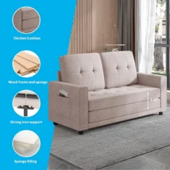 Mjkone Linen Pull Out Floor Sofa Bed, 3-in-1 Loveseat Sleeper Sofa Bed -Baxton Studio Shop GUEST 45b80e3e 23d5 4098 b8f4 ef852a707d1b