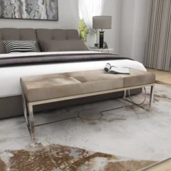 Contemporary Decorative Stainless Steel Cowhide Bench Silver - Olivia & May -Baxton Studio Shop GUEST 45dd2c07 3dcd 4f74 86b2 cd55803d30b0