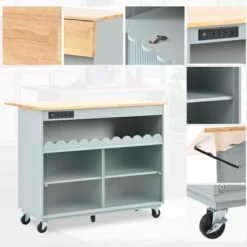 Kitchen Island, With Drop Leaf Kitchen Cart On Wheels, With Large Kitchen Island Cart With 2 Cabinet And 1 Open Shelf -Baxton Studio Shop GUEST 4624d82c 6c29 4caf 8e25 49b43828a72b