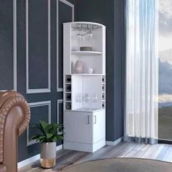 YOOCOZZ Wine Bar Cabinet Papprika, 8 Wine Cubbies, Double Door - White Finish -Baxton Studio Shop GUEST 463a4ddf e0ae 4f66 a346 f13c898aafd0