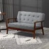 HOMCOM Modern Upholstered 2-Seat Loveseat Sofa With Linen-Touch Fabric And Rubberwood Legs, Gray