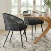 Set Of 4 Rattan Dining Chairs, Upholstered Armchairs With Bouclé Fabric, Metal Legs, And Mesh Cane Back For Kitchen & Dining Room-Maison Boucle