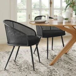 Set Of 6 Rattan Dining Chairs, Modern Upholstered Armchairs With Black Metal Frame & Woven Cane Back For Kitchen & Dining Room-Maison Boucle 12 Set Of 6 Rattan Dining Chairs, Modern Upholstered Armchairs With Black Metal Frame & Woven Cane Back For Kitchen & Dining Room-Maison Boucle -Baxton Studio Shop GUEST 466aae7c 0803 4d97 ae17 ffbff3783e2f