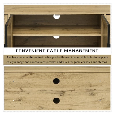 59.09" Elegant Rattan TV Stand With Adjustable Shelves And Wood Grain Finish - ModernLuxe 7 59.09" Elegant Rattan TV Stand With Adjustable Shelves And Wood Grain Finish - ModernLuxe - Image 7