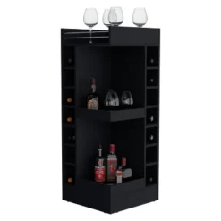 Gulches Lamer Corner Bar Cabinet Black 12 Bottle Wine Rack, Open Shelves, Scratch Resistant Surface, Compact Design -Baxton Studio Shop GUEST 46a29a34 4241 4699 9ffc fa2e6dc9ce56