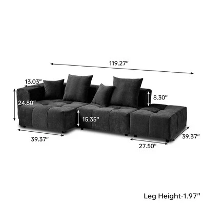 WJShome 119" Cloud Couch Modular Sectional Sofa With Ottoman,Linen Deep Seat With Pillows Convertible Sofafor Living Room, Bedroom And Apartment, 2 WJShome 119" Cloud Couch Modular Sectional Sofa With Ottoman,Linen Deep Seat With Pillows Convertible Sofafor Living Room, Bedroom And Apartment, - Image 2