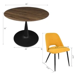 Harold+Edwin 5-Piece Walnut Foil Round Top Pedestal Dining Table Set With 4 Upholstered Chairs -The Pop Maison 15 Harold+Edwin 5-Piece Walnut Foil Round Top Pedestal Dining Table Set With 4 Upholstered Chairs -The Pop Maison -Baxton Studio Shop GUEST 4728e986 c6d9 43be a06f 7240c428035e