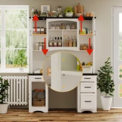 Famapy White Kitchen Hutch Kitchen Cabinet Pantry: Integrated Worktop, High Cabinet Combo, Dust - Proof & Organized -Baxton Studio Shop GUEST 473a0ec3 c7aa 4e91 b26e ffea47c45bf5