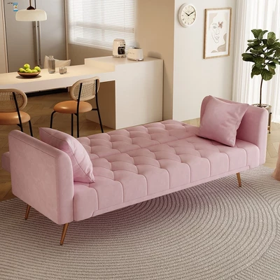 71" Adjustable Backrest Sofa Bed, Velvet Fabric Living Room Sofa Couch, Folding Bed With Sturdy Metal Legs,Modern Upholstered Sleeper Couch 2 71" Adjustable Backrest Sofa Bed, Velvet Fabric Living Room Sofa Couch, Folding Bed With Sturdy Metal Legs,Modern Upholstered Sleeper Couch - Image 2