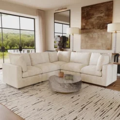 Cloud Couch Modular Sectional Sofa,100.5" V Shaped Couch, Convertible Wide Seater, 5 Seater For Living Room Set,Covers Washable&Replaceable -Baxton Studio Shop GUEST 475f3c8a 1662 4aeb 936e 346d7b482614