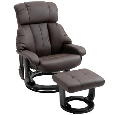 HOMCOM Recliner With Ottoman Footrest, Recliner Chair With Vibration Massage, Faux Leather And Swivel Wood Base For Living Room And Bedroom 7 HOMCOM Recliner With Ottoman Footrest, Recliner Chair With Vibration Massage, Faux Leather And Swivel Wood Base For Living Room And Bedroom - Image 7