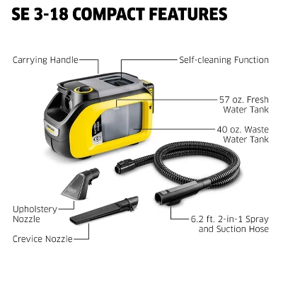Karcher Kärcher SE 3-18 Compact Cordless Carpet Cleaner, Upholstery, Spot Cleaner, Extractor, Tool Only 2 Karcher Kärcher SE 3-18 Compact Cordless Carpet Cleaner, Upholstery, Spot Cleaner, Extractor, Tool Only - Image 2