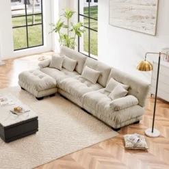 Oversized L Shaped Cloud Couch For Living Room Deep Seat Sofa Couch With Convertible Ottoman Chenille Light Coffee -Baxton Studio Shop GUEST 478b4b23 55d2 4ce8 a5d9 43c5a9523690