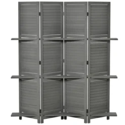 HOMCOM 4 Panel 67" Tall Wood Privacy Screen Room Divider With 3 Display Shelves, And Folding Storage For Bedroom Or Home Office, Gray 7 HOMCOM 4 Panel 67" Tall Wood Privacy Screen Room Divider With 3 Display Shelves, And Folding Storage For Bedroom Or Home Office, Gray -Baxton Studio Shop GUEST 478eb294 6c48 4603 8f04 a26bff5926c8