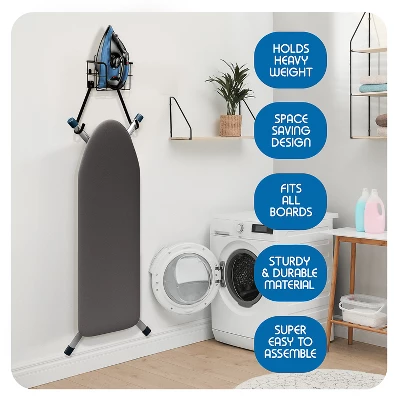 Bryt Ironing Board Holder Wall Mount & Over The Door Hanger, Laundry Room Storage & Organization, Iron & Ironing Board Hanger T&V Shaped, Black 1 Bryt Ironing Board Holder Wall Mount & Over The Door Hanger, Laundry Room Storage & Organization, Iron & Ironing Board Hanger T&V Shaped, Black