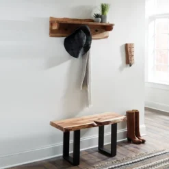 Alaterre Furniture Alpine Natural Brown Live Edge Wood Coat Hooks With Shelf -Baxton Studio Shop GUEST 47d332fc 4336 4f09 a1db 2c3918e86ed1