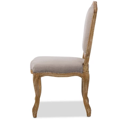 Chateauneuf French Weathered Oak Finish Fabric Upholstered Dining Side Chair Beige - Baxton Studio: Linen, No Assembly Required 4 Chateauneuf French Weathered Oak Finish Fabric Upholstered Dining Side Chair Beige - Baxton Studio: Linen, No Assembly Required - Image 4