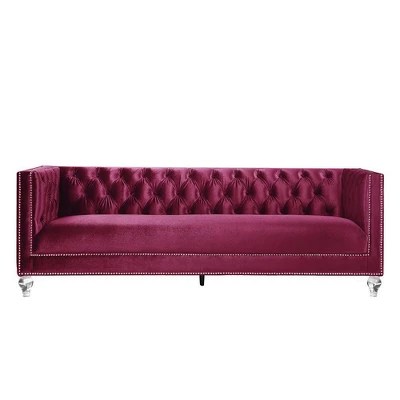 67" Heibero Sofa Burgundy Velvet - Acme Furniture 2 67" Heibero Sofa Burgundy Velvet - Acme Furniture - Image 2
