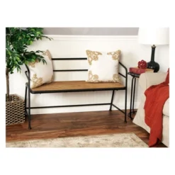 Metal And Wood Bench Slat Back Black/Brown - Olivia & May 5 Metal And Wood Bench Slat Back Black/Brown - Olivia & May -Baxton Studio Shop GUEST 4876bbe4 08d7 44f3 b404 fcbd0ab87c93