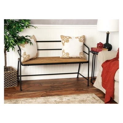 Metal And Wood Bench Slat Back Black/Brown - Olivia & May 3 Metal And Wood Bench Slat Back Black/Brown - Olivia & May - Image 3