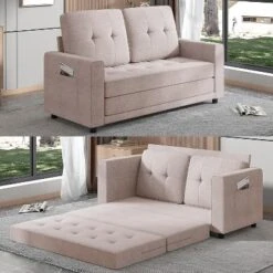 Mjkone Linen Pull Out Floor Sofa Bed, 3-in-1 Loveseat Sleeper Sofa Bed -Baxton Studio Shop GUEST 487ab849 1090 454b 83cd cbaf69326483