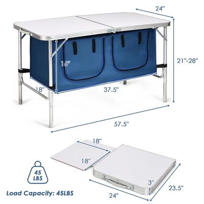 Costway Adjustable Camping Table Aluminum W/ Storage Organizer Grey/Dark Blue 9 Costway Adjustable Camping Table Aluminum W/ Storage Organizer Grey/Dark Blue - Image 9