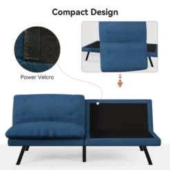 Dyonery 70" Convertible Futon Sofa Bed, Linen Fabric W/Adjustable Backrest & Memory Foam, Sleeper For Living Room, Office, RV - Blue -Baxton Studio Shop GUEST 48a6e8a5 493b 4f23 90a6 d369632d6df5