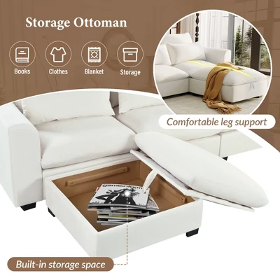 Modular Sofa With 2 Storage Ottomans, U-shaped Sofa Couch, Freely Transformable, Beige/Gray/Blue-ModernLuxe 5 Modular Sofa With 2 Storage Ottomans, U-shaped Sofa Couch, Freely Transformable, Beige/Gray/Blue-ModernLuxe - Image 5