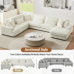129" Oversized Sectional Sofa U-shaped Sofa Couch Modern Sofa Upholstered In Soft Corduroy With A Chaise Lounge For Living Room, Beige -Baxton Studio Shop GUEST 4923431b b066 48ad 9301 90a514cc1f44