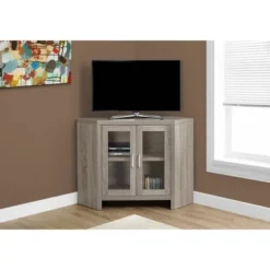 Glass Doors Corner TV Stand For TVs Up To 42" Dark Brown - EveryRoom