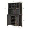 Farmhouse Coffee Bar Cabinet, Sliding Barn Doors Wine Bar Cabinet With Storage Shelves