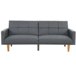DOMETOUR Transitional Look Living Room Sofa Couch Convertible Bed Blue Grey Polyfiber 1pc Tufted Sofa Cushion Wooden Legs -Baxton Studio Shop GUEST 49d97263 11f0 4b71 8e6b ebd9e0d49fdb