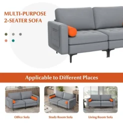 Costway Modern Loveseat 2-Seat Sofa Couch W/ 2 Bolsters Side Storage Pocket Ash Grey 16 Costway Modern Loveseat 2-Seat Sofa Couch W/ 2 Bolsters Side Storage Pocket Ash Grey -Baxton Studio Shop GUEST 49ef6ecd af61 4bd6 b407 5d5be777390c