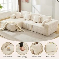 108" Sectional Couch Cloud Modular Modern L-Shaped Sofa With Chaise Lounge, Corduroy Fabric -Baxton Studio Shop GUEST 49f05bf5 9ecc 4e8e ba23 3980232157cb