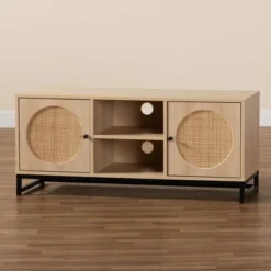 Ardon Bohemian Wood And Metal 2 Door Natural Rattan TV Stand For TVs Up To 40" Light Brown/Black - Baxton Studio 15 Ardon Bohemian Wood And Metal 2 Door Natural Rattan TV Stand For TVs Up To 40" Light Brown/Black - Baxton Studio -Baxton Studio Shop GUEST 4a478c04 ed1c 4bc3 91bf ac12b05e69cf