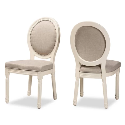 Set Of 2 Louis Fabric Upholstered Dining Chairs With Nailhead Trim - Baxton Studio 2 Set Of 2 Louis Fabric Upholstered Dining Chairs With Nailhead Trim - Baxton Studio - Image 2