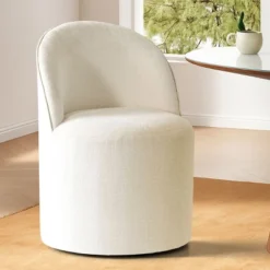 Rolling Barrel Dining Chair, Modern Armless Upholstered Accent Chair With Casters For Kitchen, Home Office, Or Dining Room-Maison Boucle -Baxton Studio Shop GUEST 4a7eb7fd 2d5a 49ac 8368 c2aeeb7bb57d