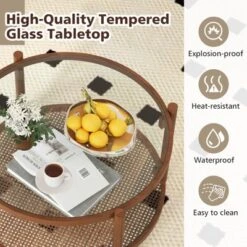 Costway Wooden 31" Round Coffee Table With Tempered Glass Top Handmade Rattan Shelf 14 Costway Wooden 31" Round Coffee Table With Tempered Glass Top Handmade Rattan Shelf -Baxton Studio Shop GUEST 4a8e8506 cc8d 4342 8636 bd06efc81385
