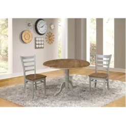 3pcs 42" Mase Dual Drop Leaf Dining Set With Emily Side Chairs Hickory - International Concepts