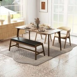 Costway 1/2 PCS 50" Long Solid Wood Dining Bench With Faux Leather Padded Seat Rubber Wood Frame 13 Costway 1/2 PCS 50" Long Solid Wood Dining Bench With Faux Leather Padded Seat Rubber Wood Frame -Baxton Studio Shop GUEST 4ab4c53d 3313 4c8e 9bd5 fc2f75093e4a