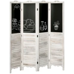 HOMCOM 4-Panel Folding Room Divider With Blackboard, 5.5 Ft Tall Freestanding Privacy Screen Panels For Bedroom Or Office, White -Baxton Studio Shop GUEST 4ad6027d de5b 487a 8619 eaf934d0fa62