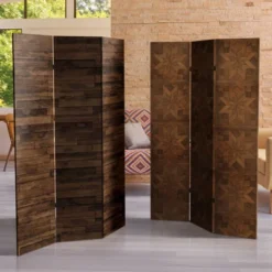 6" Double Sided Walnut Wood Pattern Canvas Room Divider Brown - Oriental Furniture -Baxton Studio Shop GUEST 4b1bb3a2 288a 4ade bd3e 2816e3855e3f